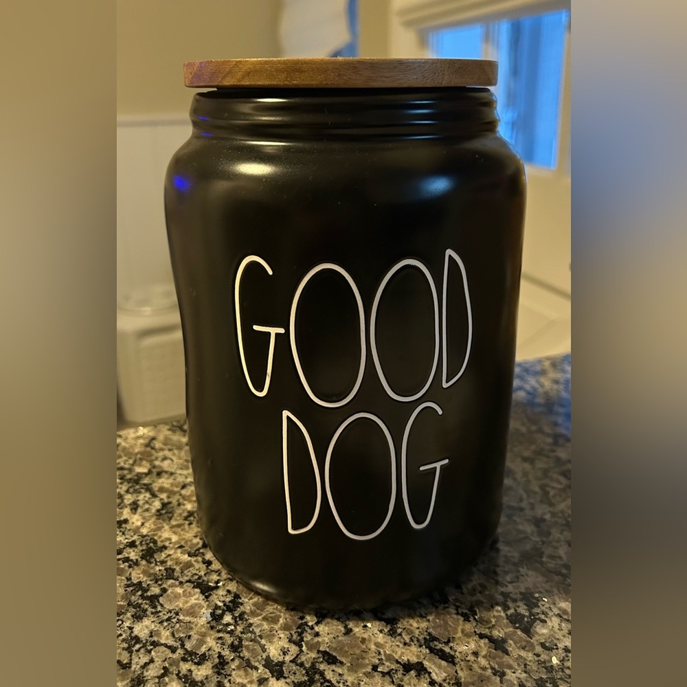 Rae Dunn Black Dog Treat Jar with Wooden Lid